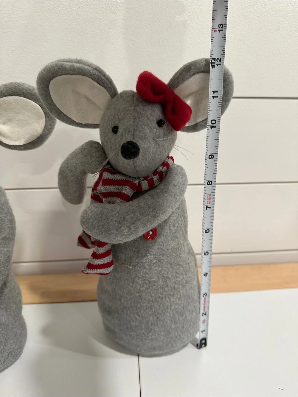 Gray Felt Mouse Pair with Red Accents